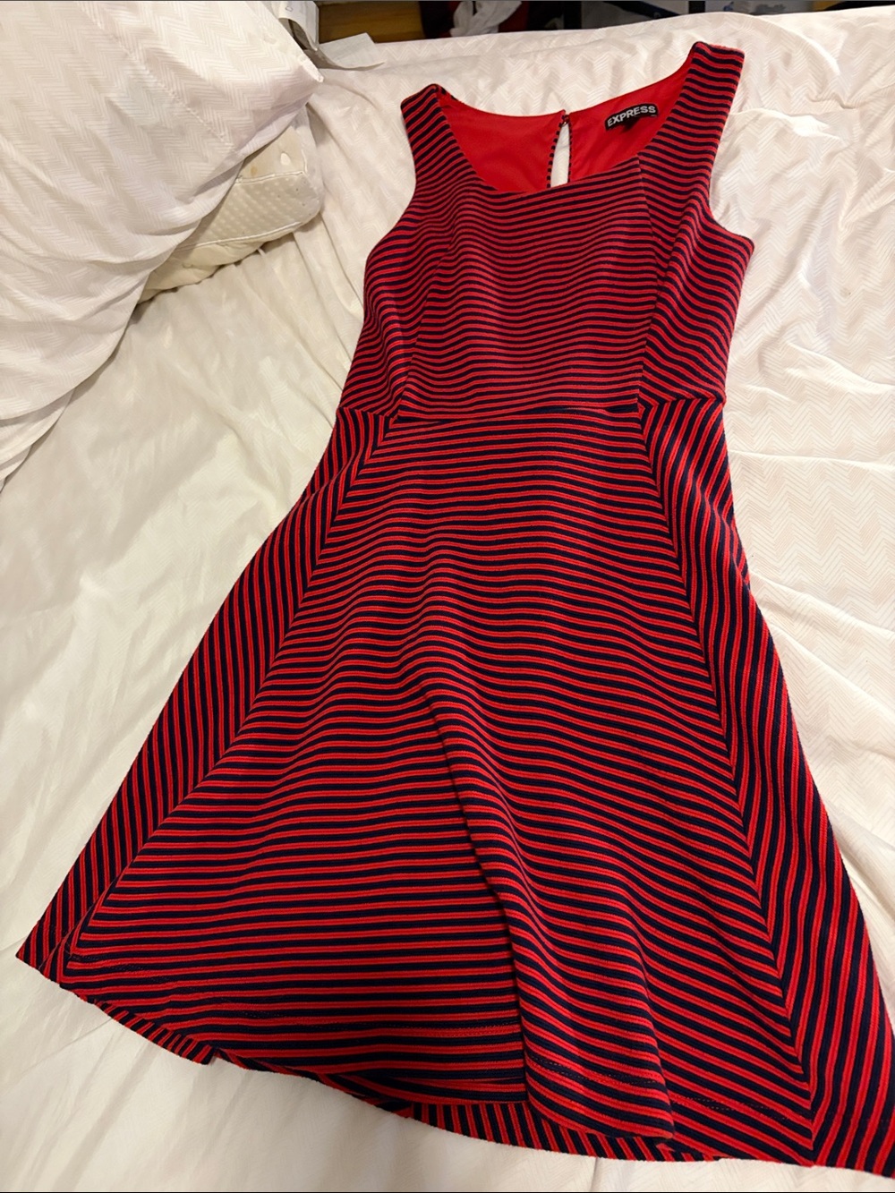 Express Red and Navy Striped Fit & Flare Mini Dress - XS - Picture 1 of 5